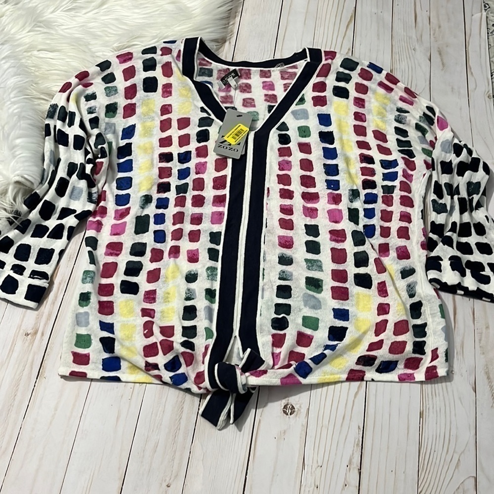ZoZo linen blend color block top size M NWT
